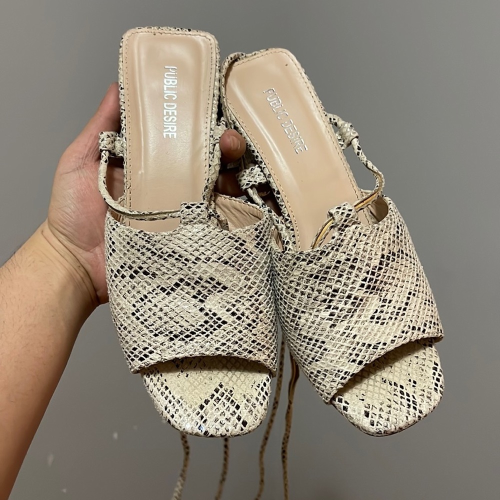 Public Desire Kitten Snake Skin Open Toe Shoes